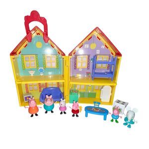 Peppa Pig Fold Carry Yellow House 2 Story Playset  w/ 6 Figures and Accessories